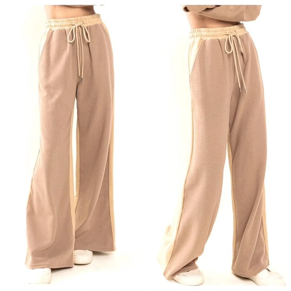 01 Comfy Waffle Contrast Sweatshirts and Pants Set - Picture 3 of 4
